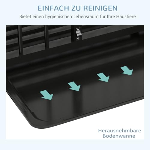 PawHut Hundekäfig, Haustierkäfig, Klappbare Hundehütte für kleine und mittelgroße Hunde, Hundebox mit Doppeltüren, Rollen, Hundehaus, Stahl, Schwarz, 94 x 58 x 78 cm