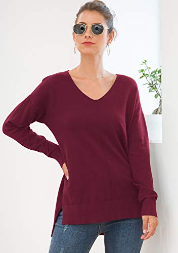 Jouica Women's Sweater Lightweight Sweater Loose Batwing Sleeve Pullover Tops,Wine Red,Small #TOP3