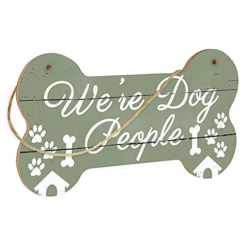 Putuo Decor Funny Dog Sign, Bone Shape Decorative Plaque with Hanging Rope, 8.2x4.3 Inches Gift for Pet Lovers - We\'re Dog People