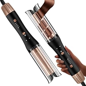 Lookmate Kaltluft Lockenstab Automatisch – 32mm Beach Waves Curler, 4 Temperaturstufen (150–230°C), Anti-Verbrennungs, Automatischer Rotierender Lockenstab für Große & Kleine Locken, Roségold
