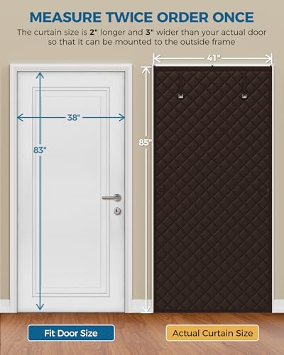 Image of Augblinds Thermal Insulated Door Curtain Fits Door Size 38 x 83 Inch, Oxford Cloth Thicken Cotton Filled, Curtain Size 41 inch x 85 inch, Single Piece Door Insulation Blanket Cover for Cold in Winter, Brown