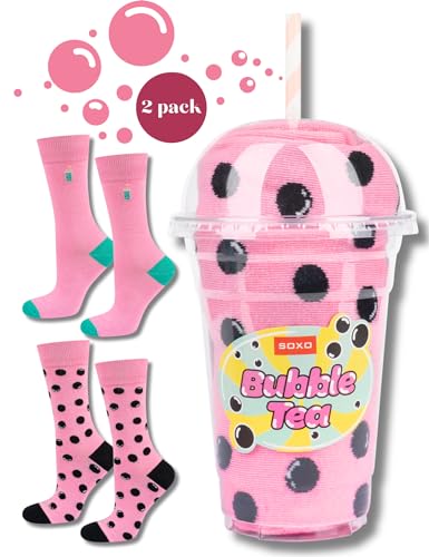 soxo Bubble Tea Socken Damen Geschenke Für Männer Herren Tee Socks Geschenk Für Frauen 40-45 Rosa 2 Paar