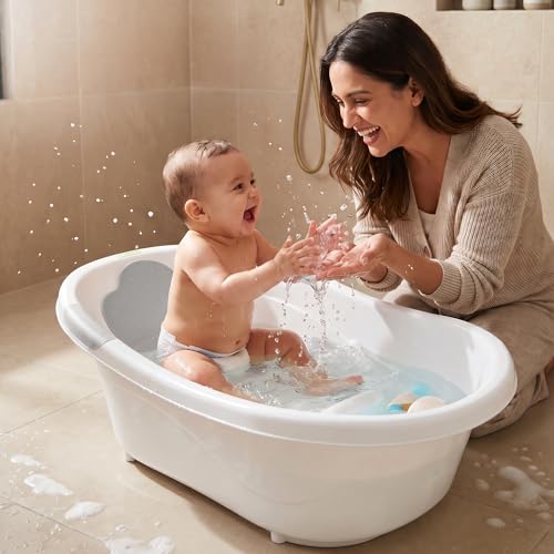 Image of Baybee Comfort Baby Bath Tub for 0 to 5 Years | Baby Bather & Bathtub with Anti-Slip Base & Quick Drains | Bath Tub for Kids with Soft Headrest & Compact Storage for Boys & Girls (White)