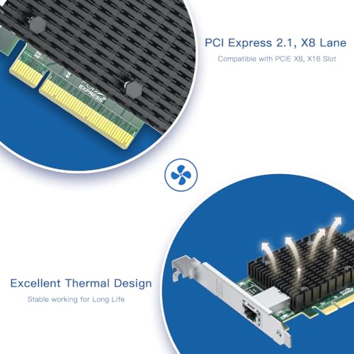 Image of H!Fiber 10Gb RJ45 PCI-E Network Card NIC, Compare to Intel X540-T1, with Intel X540-BT2 Chip, Single RJ45 Ports, PCI Express X8, Ethernet Converged Network Adapter Support Windows /Linux /VMware