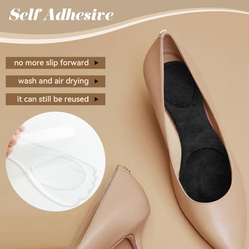 Image of 2 Pair Gel Cushion Insoles, 3 /4 Gel Cushion Insoles for Women, Non-Skidding Shoe Insoles for High Heels Sandals Flats Boots (Clear, Black)