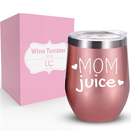 Mom Gift Set | Mom Juice Wine Tumbler + Cupcake Wine Socks | Stainless Steel 12 oz Stemless Wine Tumbler with Lid + Wine Socks | Funny Gifts for Mom, Mom Gifts, Birthday Gifts for Mom