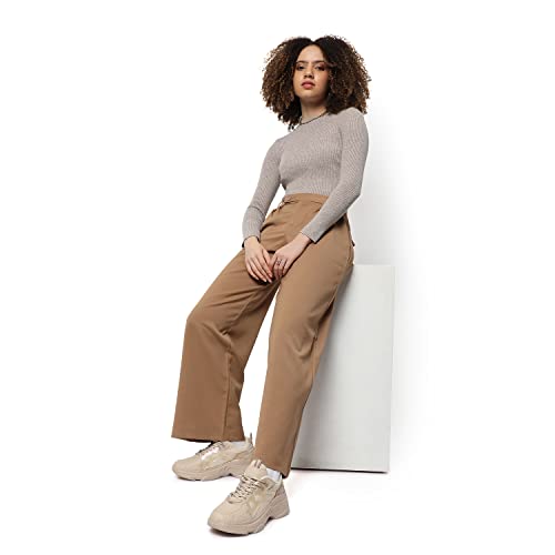 Image of PINACOLADA Women Greige Ribbed Regular Fit Sweater For Winter Wear | Round Neck | Full Sleeve | Woolen Sweater | Casual Jacket For Woman & Girl | Western Stylish Jacket For Women