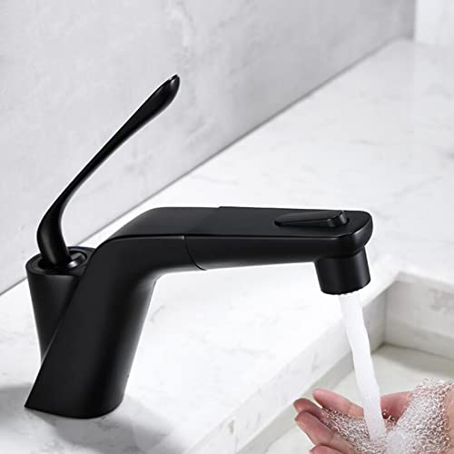 Grifo de lavabo extraíble negro monomando de latón para agua fría y caliente 7