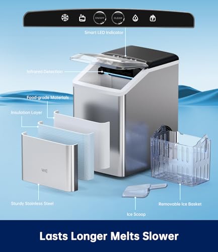 Image of WIE Nugget Ice Maker Countertop, Sonic-Style Chewable Nugget Ice, 40lbs /Day, Fast Ice Making, Quiet Operation, Self-Cleaning Ice Maker Machine, Compact Ice Machine for Home Kitchen Party