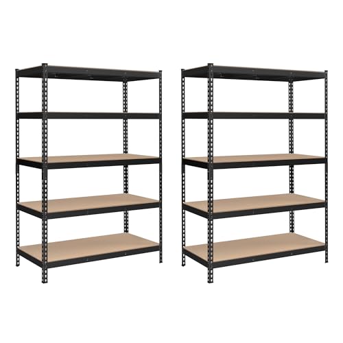SONGMICS Schnelle Montage, Schwerlastregal 2er Set, Standregal, Lagerregal, Küchenregal, Regal, 5 Ablagen, 60 x 120 x 180 cm, bis 875 kg belastbar, für Keller, Küche, Arbeitszimmer, schwarz GLR600B02