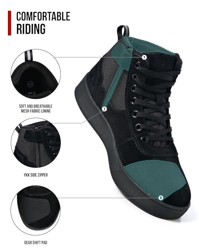 RIDEIRON Motorradschuhe Herren Damen Motorradstiefel CE-geprüft,rutschfeste,verstärkte verdickte Sohle, wasserdicht atmungsaktiv bequem mit seitlichen Reißverschlüssen und Knöchelstütze Schwarz 44
