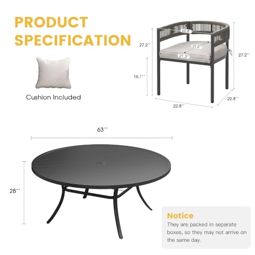 Image of VICLLAX Patio Dining Set for 8-63 inch Round Table & Cushioned Seats, Black