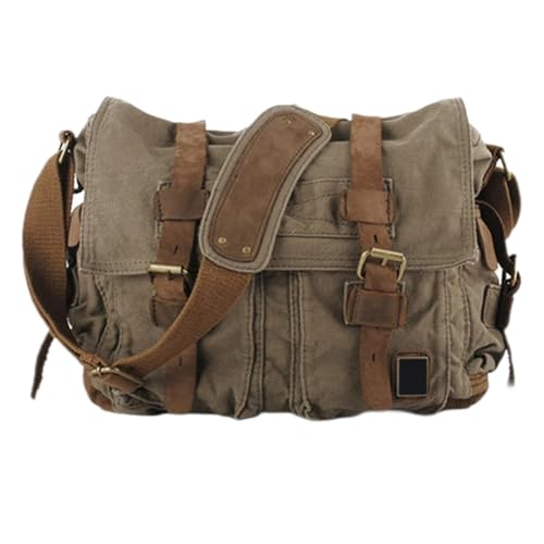 Bolso mensajero de cuero vintage para laptop 32cm verde ejército miniatura 1