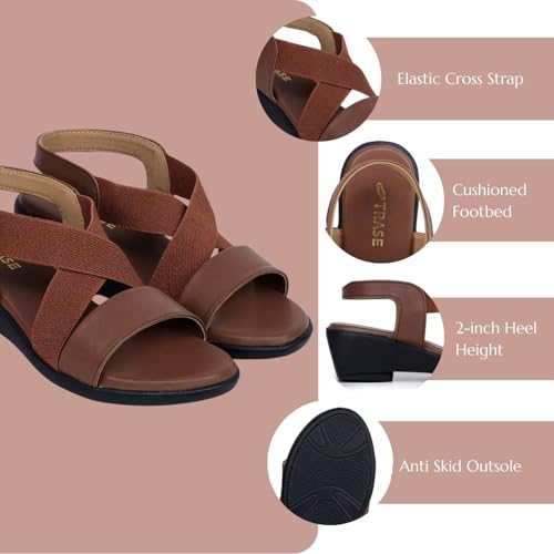 Image of TRASE Women's Fashion Sandals | Faux Leather Comfortable and Stylish Wedge | For Casual Wear & Formal Wear Occasions 2 inches heel for Women & Girls