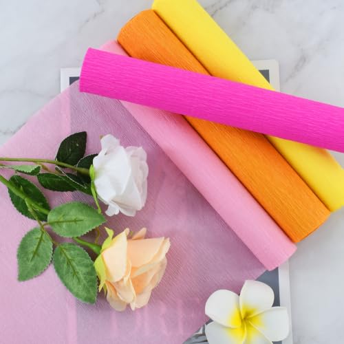 Image of BEISHIDA Yellow Orange Pink Crepe Paper Roll, 4 Rolls Crepe Paper Sheet