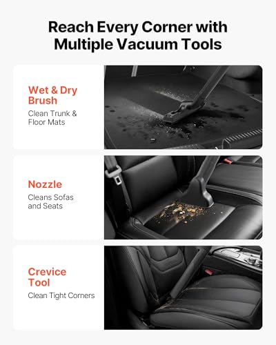 Image of VEVOR Commercial Shop Vac, 11 Gallon Wet Dry Shop Vacuum, 5.5 Peak HP Portable with One-Button Self-Cleaning, 1350W Input, 1.25in x 7ft Hose, 20ft Cord, Industrial-Grade for Jobsite, Workshop