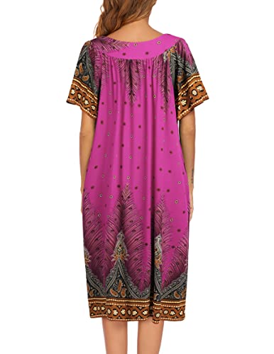 Image of Ekouaer Womens Nightgown Short Sleeve House Dress with Pockets-Floral Print Mumu Dress