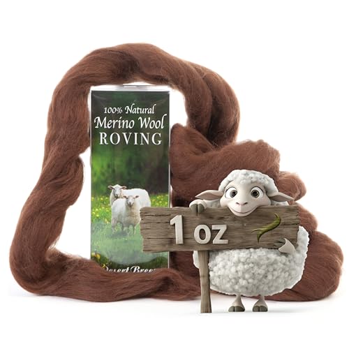 Image of 100% Natural Merino Wool Roving - Premium Combed Top Merino Roving Wool - Tapestry, Spinning, Wet Felting & Needle Felting Supplies - 21.5 Micron - 1 oz - Earth & Neutral, Color Brown