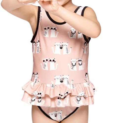 Julysand Girls One-Piece Swimsuit Dress Pink Coasy Cat Kitty Swimwear Ruffle Bow Bathing Suits for Toddler Girls4