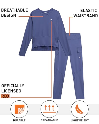 Image of RBX Girls Pant Sets - 2 Piece Breathable Girls Long Sleeve Shirts and Cargo Leggings Clothing Sweat Set with Pockets (7-12)