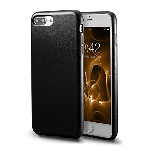 technext020 iPhone 7 Plus Black Artificial Leather Case/iPhone 8 Plus Black Leather Case, Ultra Slim Fit Artificial PU Synthetic Leather Case Shock Resistance Cover for iPhone 7 Plus / 8 Plus Black