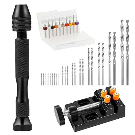 Comius Sharp 37 Piezas Mini Juego de Taladro de Mano para Manualidades, Pin Vise Precision Twist Drill con Mini Vise Taladro, Juego de Taladro Manual para Modelos Hobby DIY 0.3-1.2mm PCB Drill Bit