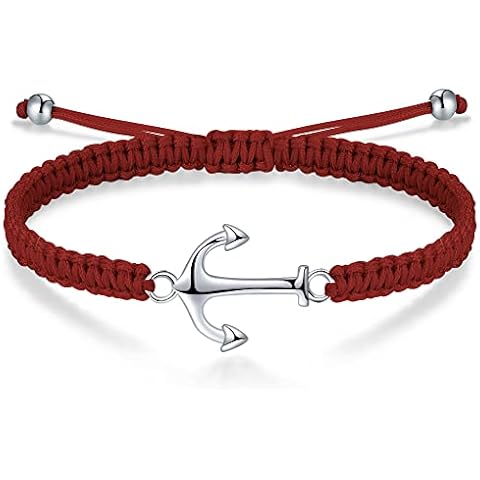 J.Endéar Anchor Bracelet for Women Men, String Rope Bracelet Handmade Braided Adjustable, Sterling Silver 925 Anchor Jewelry Sailor Gift for Unisex, Marron Cover