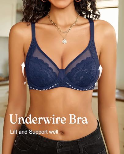 Image of Avidlove Womens Lace Bras Sexy Underwire Unlined Bra V Neck Mesh Everyday Bra Lingeries No Padded