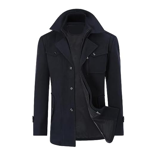 YOUTHUP Manteau Homme Laine Hiver Chaud Trench-Coat Classique Pardessus Parka Caban Veste Slim Fit Manteaux Habillé, Marine 007, XL