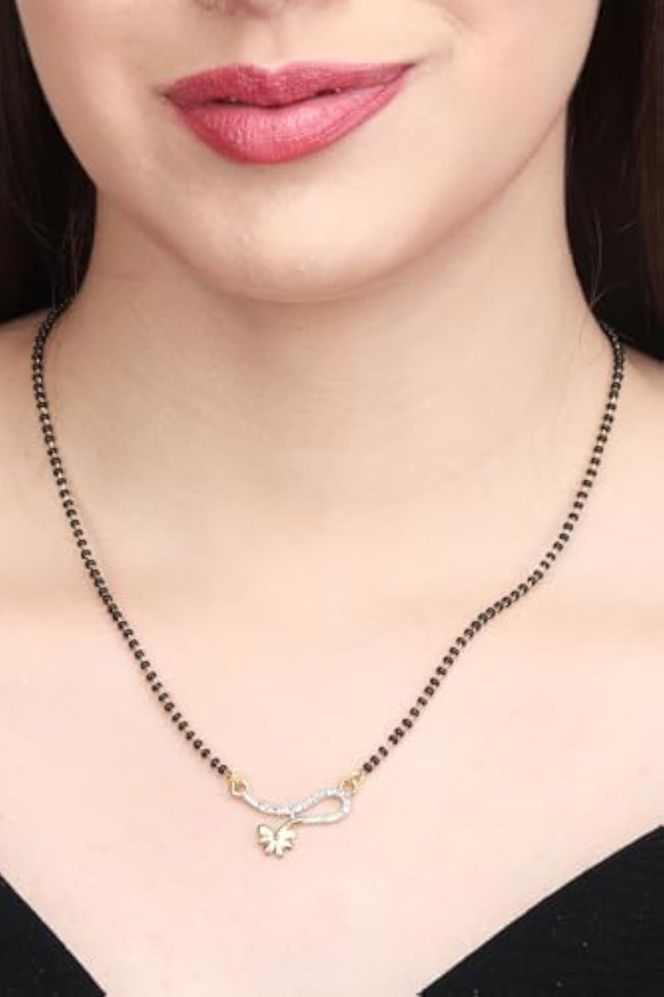 Women's Gold-Plated AD Mangalsutra with Black Beads Chain