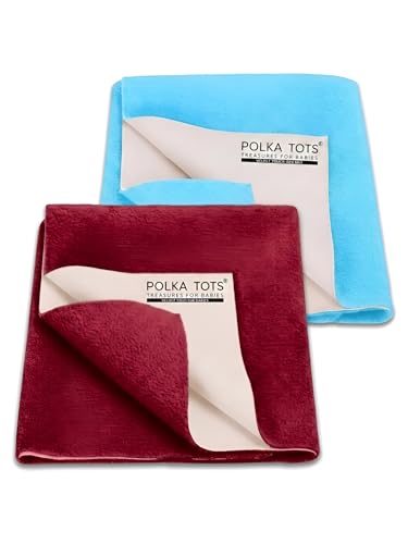 Image of POLKA TOTS Premium Waterproof Dry Sheet for New Born Baby | Extra Absorbent Bed-Cot Protector Mat | Water Proof Sheets for Kids Urine | Rubber Sheet for Adult & Toddlers | 50 x 70 CM S (Pack of 2)