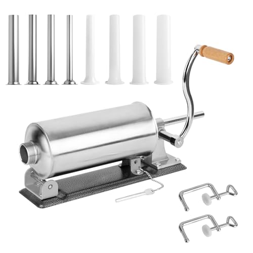 Poussoir à Saucisses Manuel en Acier Inoxydable, 4 L avec Pince de Table, Comprenant 4 Tubes de Remplissage en Plastique et 4 en Acier Inoxydable, pour Les...