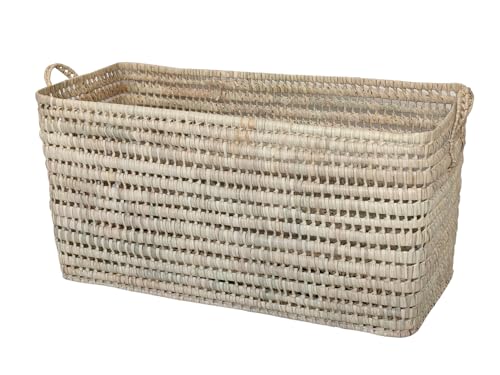 Panier de Rangement en Osier Rectangulaire (80 cm), Grand Panier Tressé avec Anse. Décoration Boheme Chic. Coffre de Rangement, Malle en Osier.