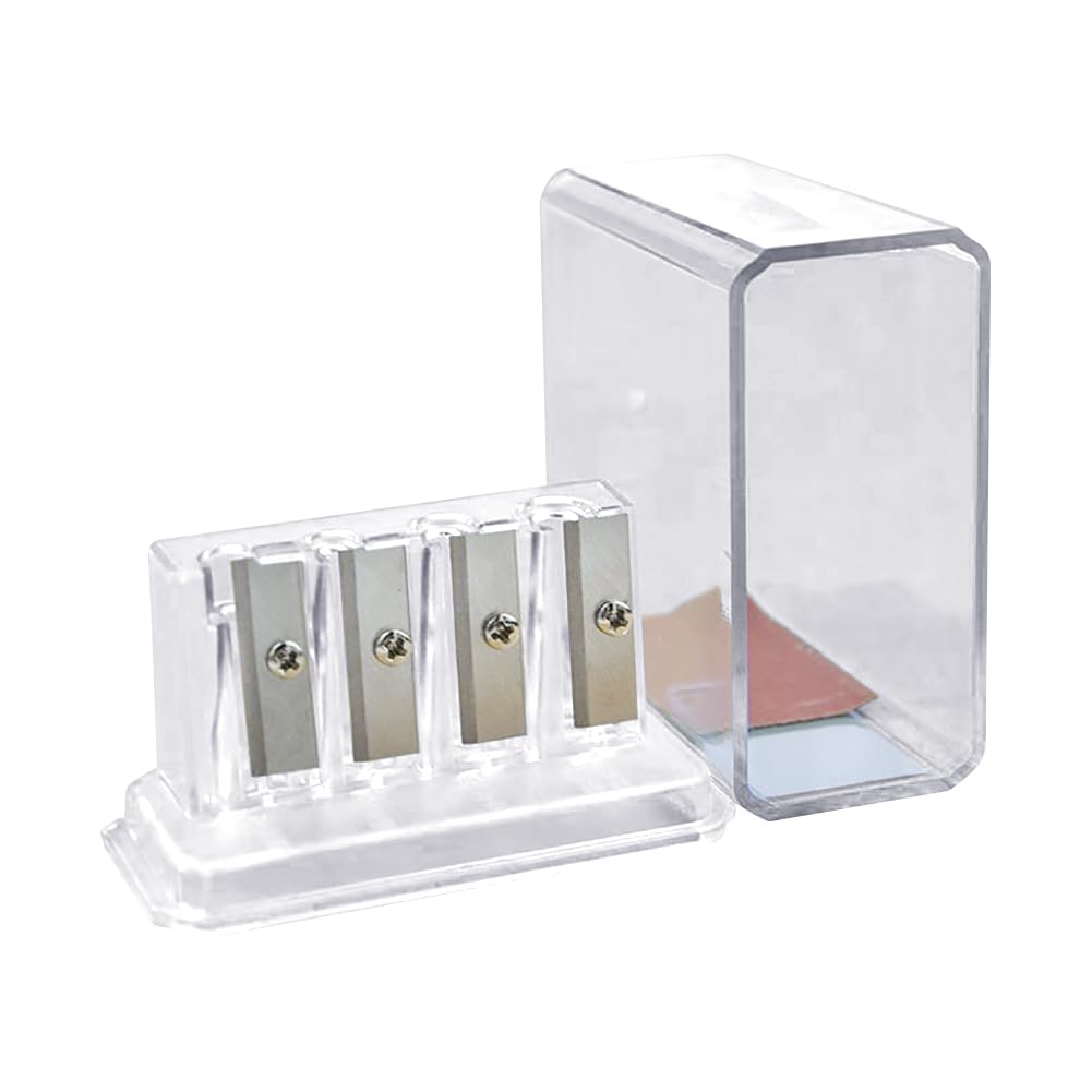 HugeDE Manual Pencil Sharpener 4 Holes Handheld Sharpener Multi Holes Pencil Shapener Plastic Crayon Sharpener with Lid for Regular Oversized Pencils