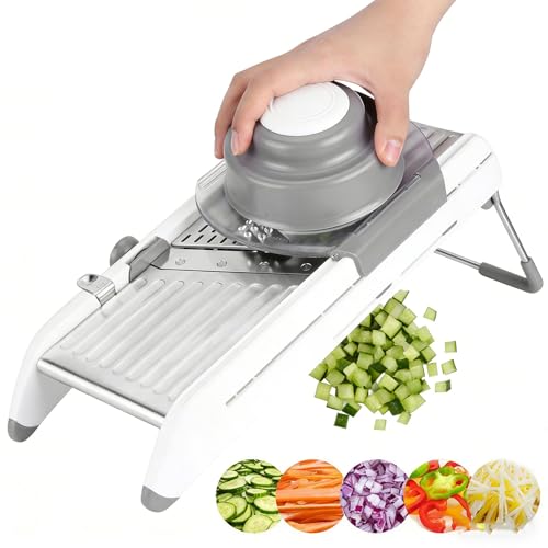 Cortador multifuncional ajustable para cocina, picadora de verduras de acero inoxidable y trituradora para rebanar, cortar en dados y rallar