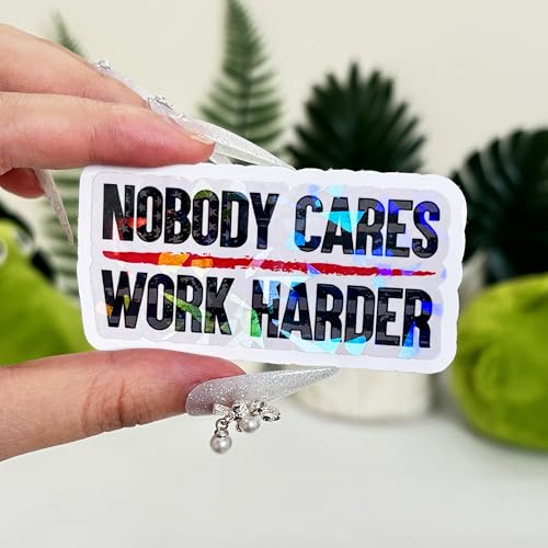 Image of 3 Pcs Nobody Cares Work Harder Sticker, Workout Gym Motivational Adulting is Hard Stickers, Truck Sarcastic Work Stickers - Vinyl Stickers for Water Bottles Laptop Phone Car (Hologram, 3 inch)