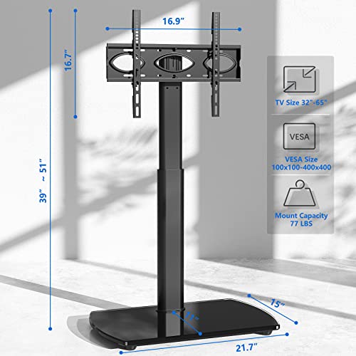 Rfiver Tv Floor Stand With Swivel Mount, Universal For 32-65 Inch Lcd Led Flat Screens, Black Height Adjustable Space Saving Corner Tv Stand For Home Office With Wire Management, Vesa 400X400 Mm #TOP4