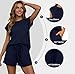 Timuspo Zweiteiler Damen mit Hose Sommer Trendige Trainingsanzug 2 Teiler Atmungsaktiv Strecken Sport Set Lässig Leicht Kurzer Pyjama Marineblau M