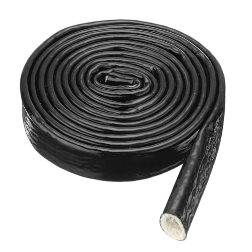 Image of MECCANIXITY 5 /8 inch ID 10ft Heat Shielded Fire Sleeve Silicone Coated Fiberglass Tape, for Automotive Hose Lines Wires Electrical Wiring, Black