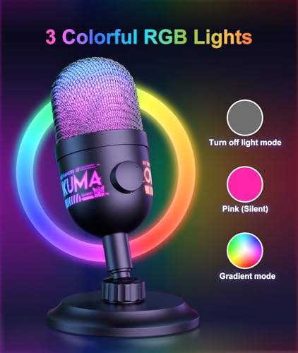Image of USB Condenser Microphone for PC, RGB Gaming Mic with Plug & Play, Cardioid Pickup, Real-Time Monitoring, Tap-to-Mute, Gain Control for Streaming, Podcast, Recording on PC, Mac