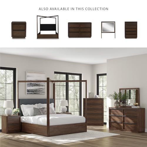 Image of Signature Design by Ashley Kendamor Modern Canopy Bed with Upholstered Headboard, Foundation or Box Spring Needed, California King, Dark Brown