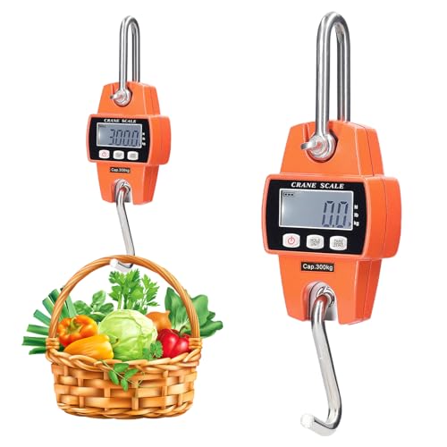 WIYETY Báscula Digital Colgante 300 kg Con Ganchos - LCD Portátil Para Equipaje, Granja, Fábrica y Caza