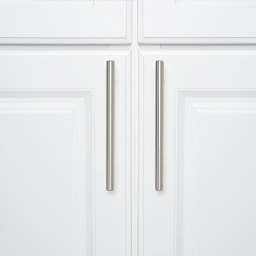 AmazonBasics Euro Bar Cabinet Handle (1/2-inch Diameter), 7.38-inch Length (5-inch Hole Center), Satin Nickel, 10-Pack