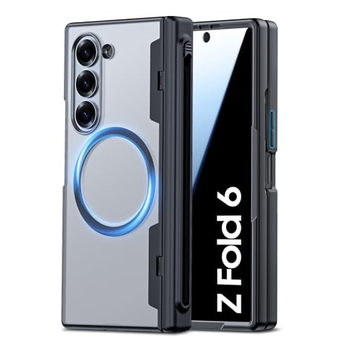 Spugan for Samsung Galaxy Z Fold 6 Case with MagSafe, [Built-in Privacy Screen Protection] [S Pen Holder & Hinge Cover] Translucent Matte Strong Magnetic Shockproof Case for Galaxy Z Fold 6 (Black)