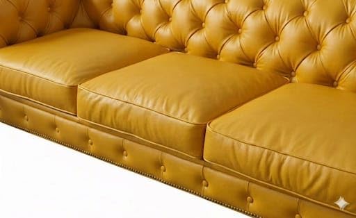 Image of Classic Leatherette Chester Sofa Set Button Tufted, Classic Style Sofa Set 3-Person Sofa for Living Room, Office, and Hallway Colour (Yellow Leatherette, 3+1+1= 5 Seater Sofa)