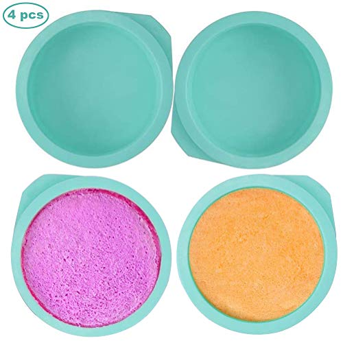 SUNSK Stampo per Torta in Silicone 6 Pollici Tonde Teglie da Forno Silicone Cake Molds Antiaderente Teglie per Quiche Pasticci Crostate Cioccolato Dolci 4 Pezzi (Verde)