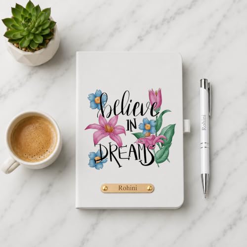 Image of Personalised Diary with Name & Engraved Metal Ball Pen for Men & Women | Customised Hard Board Notebook with 150 Ruled Pages | Custom Diary Pen Gift Set for Employees, Diwali Gifts for Men & Womens Corporate Gifts - Dreams