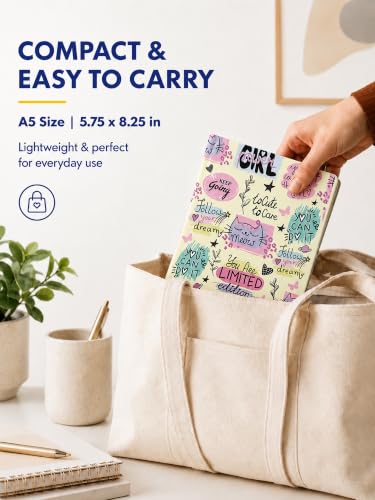Image of DOODLE A5 Planner & Notebook Set of 2 | 12-Month Undated Planner + 148 Ruled Pages | 160 Pages Each | Cute Journal for School, College, Office, Work & Gifts