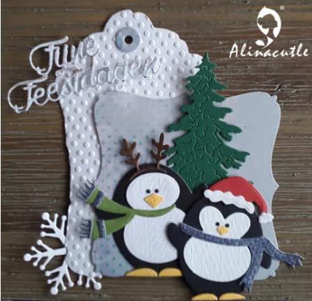 Miniatura 4 de Alinacutle Juego de 2 troqueles de regalo de Navidad de invierno con diseño de pingüinos de metal troquelados para hacer tarjetas hechas a mano,
