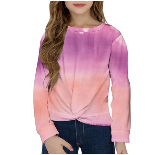 La Mejor Lista de Jerséis para Niña favoritos de las personas. 47 Sudaderas niñas y niños pequeños ropa camisa manga larga plisada camiseta degradada cuello redondo jerséis C-242 Hot Pink 110